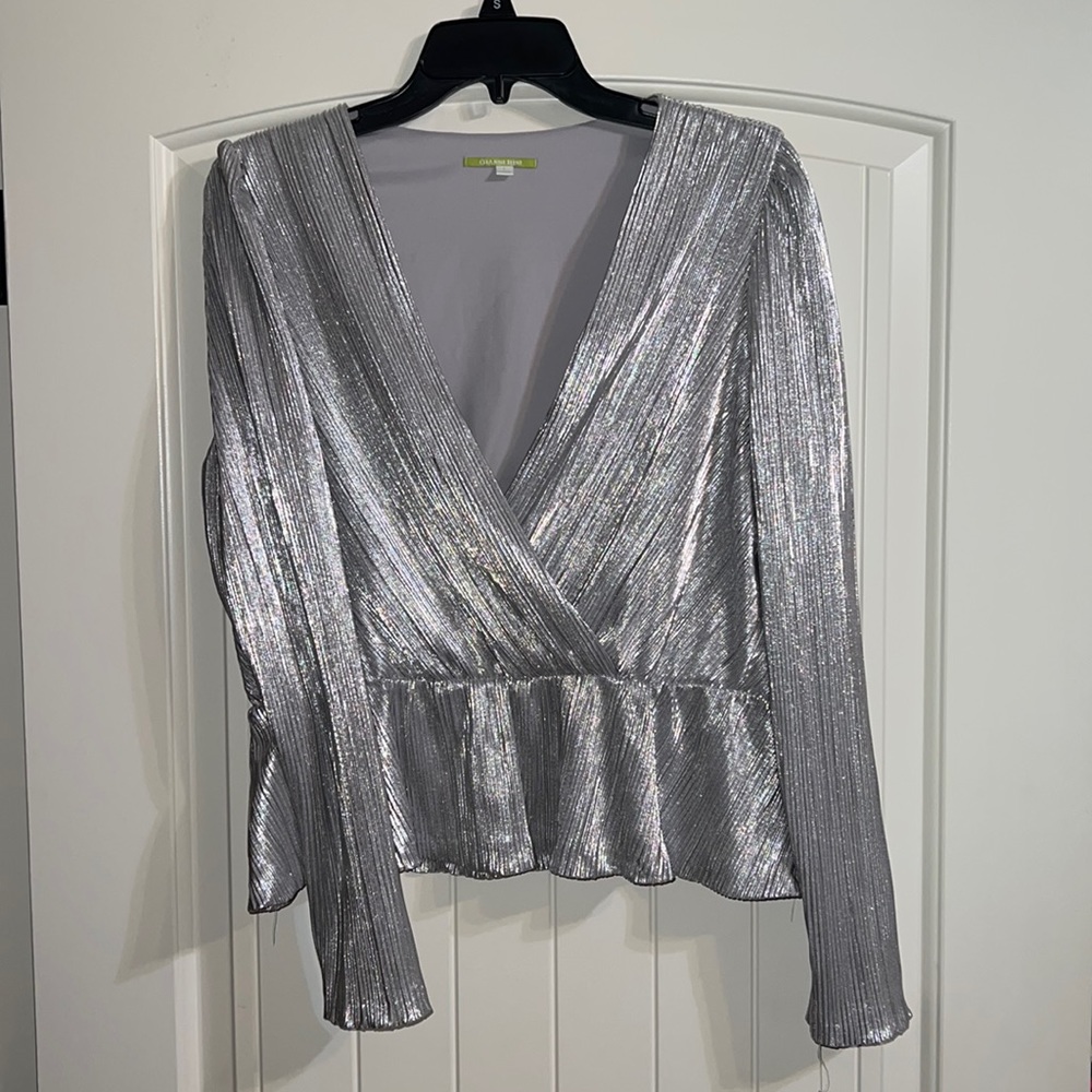 NWT Gianni Bini Metallic Shimmery Silver Blouse
